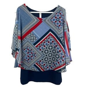 PERSEPTION CONCEPTS Womens L Red White Blue Bandana Print Top & Under Tank